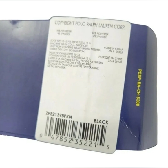 Polo Ralph Lauren Men's Black Classic Sport Crew Sock 6-Pack (10-13) - Picture 3 of 3